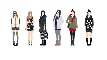 时尚女生服装搭配人物插画
